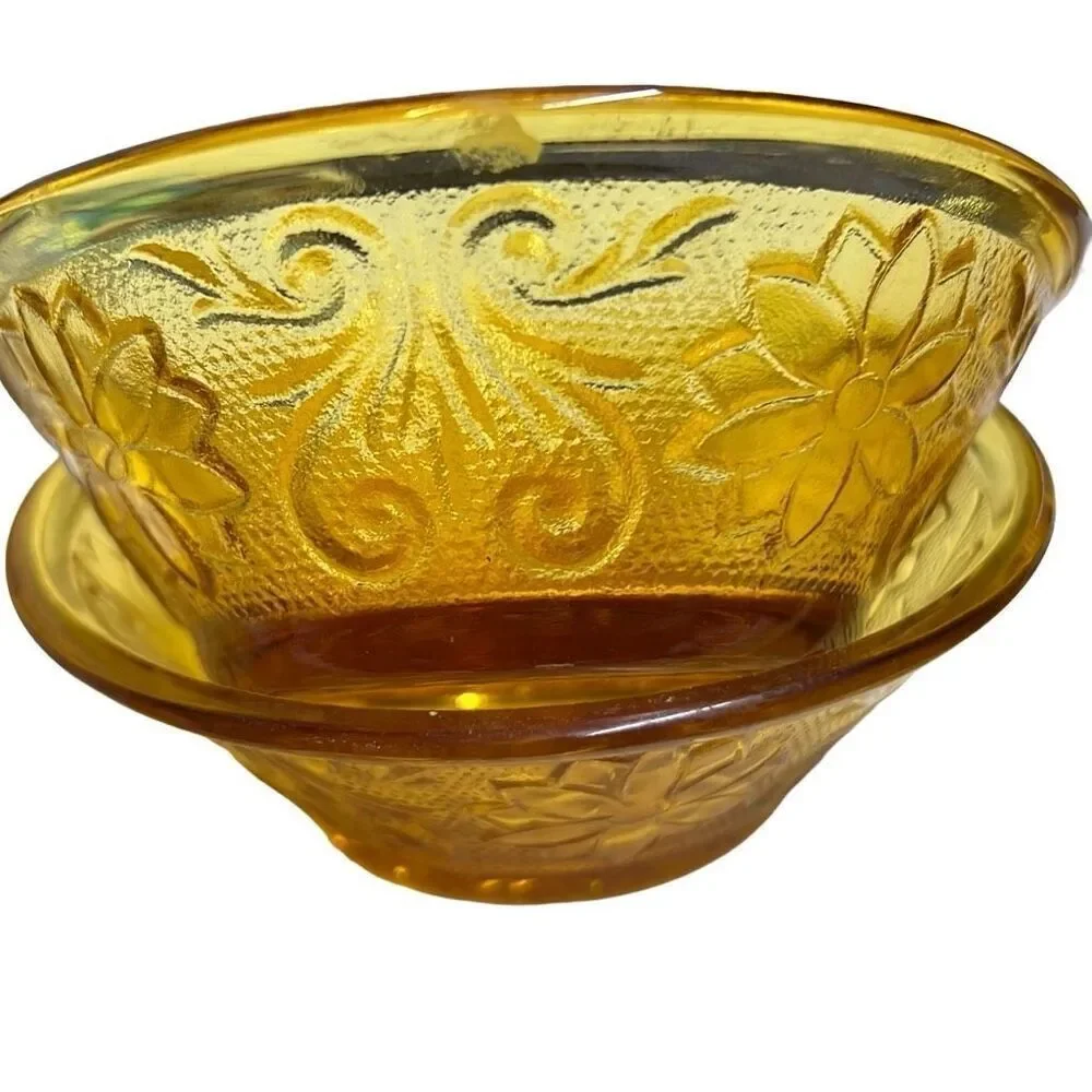 4 Indiana Glass Tiara Amber Sandwich Small Dessert Berry Bowls